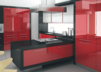 High gloss MDF and acrylic board panels from our supplys: Kitchen: red-Black